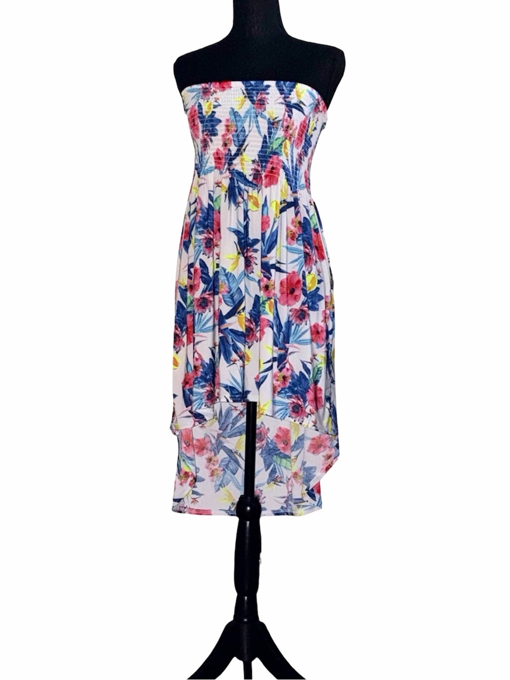 Floral Smocked High-Low Strapless Dress 🩷💚